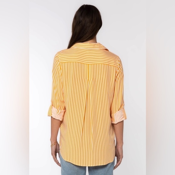 Harper NWT Vera Striped Hi Lo Hem Button‎ Down Shirt in Marigold Yellow Small - Picture 2 of 9